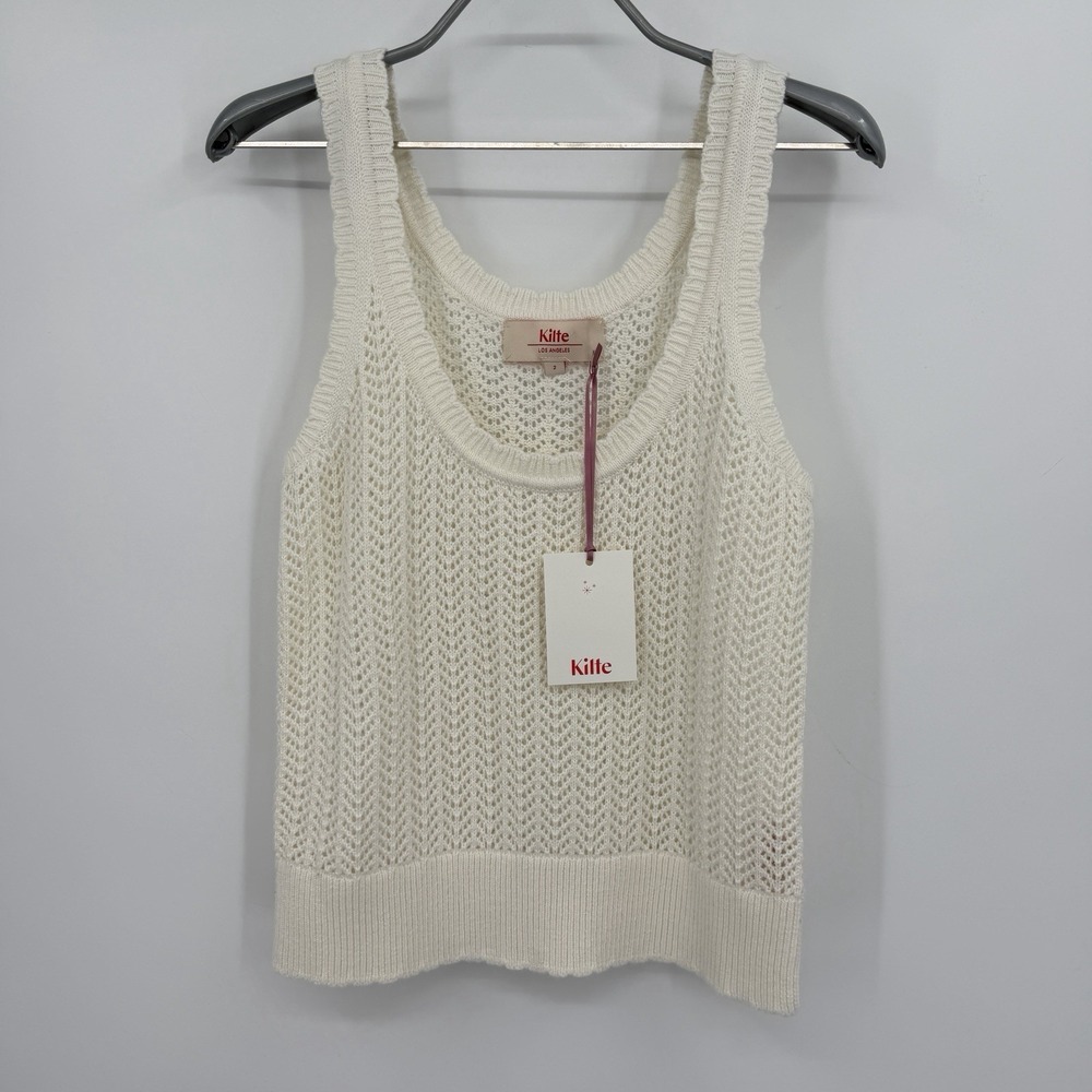 Kilte Collection Hailey Crochet Knit Tank Ivory Cotton Cashmere Size 2 M HC256